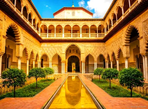 Guidad tur till Royal Alcázar of Seville, legitimerad guide leder en grupp